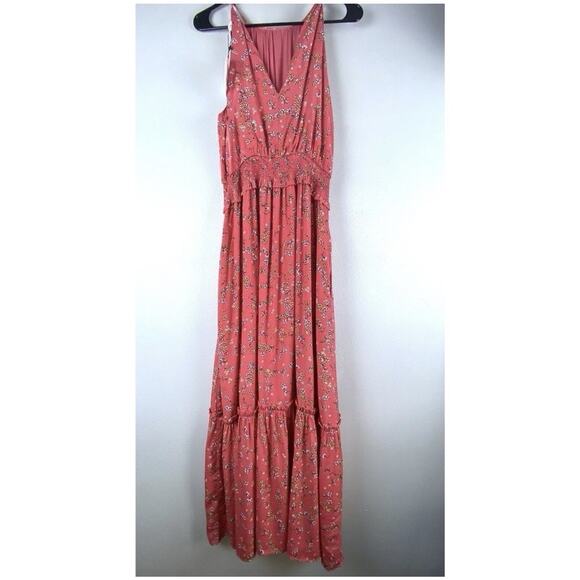 Lost & Wander Sz S Red Floral Revolve Pckts Shirred Waist Lined Maxi Dress - Picture 8 of 13